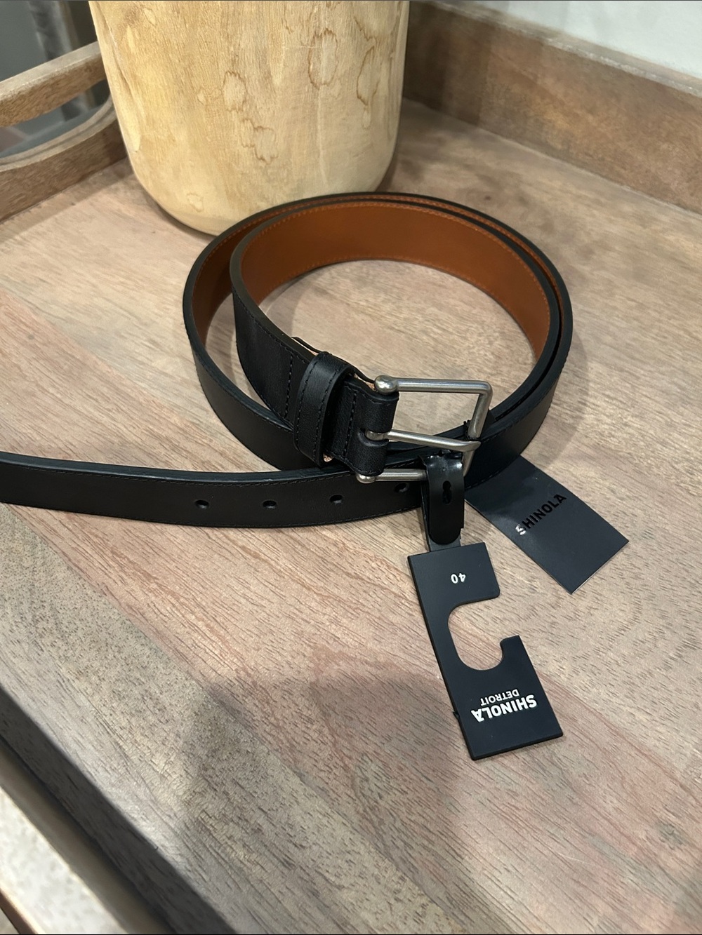 Shinola Black Leather 1 1/4” Belt natural leather 40
